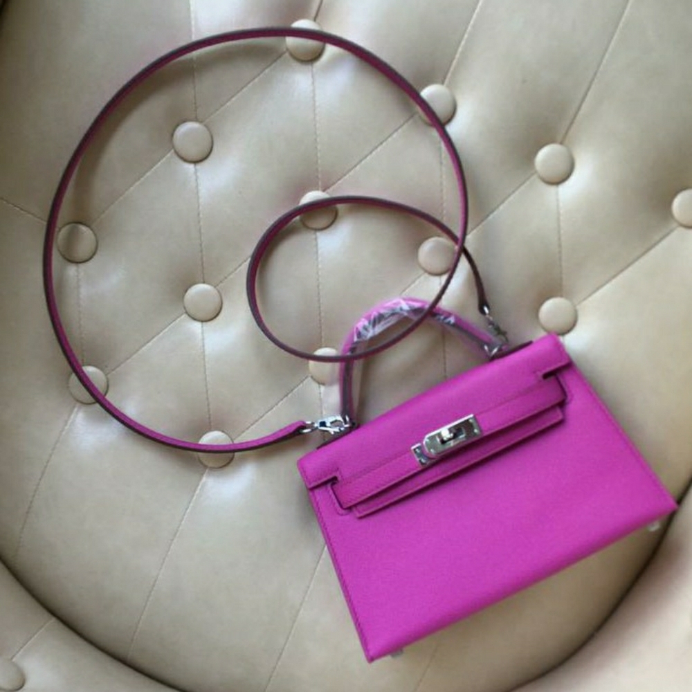 Mini Kelly II 20cm Magnolia Pink Epsom Silver HW